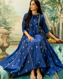 Electric Blue Butti Embroidered Kurta Set