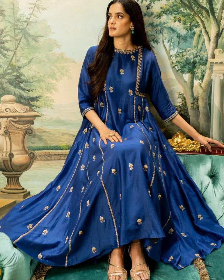 Electric Blue Butti Embroidered Kurta Set