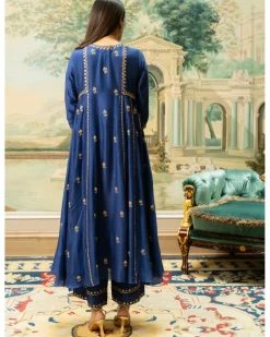 Electric Blue Butti Embroidered Kurta Set