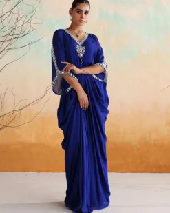 Electric Blue Embellished Draped Kaftan