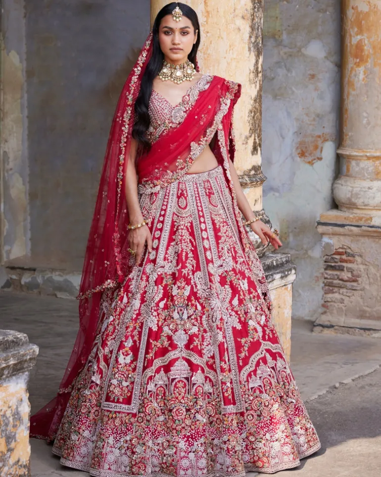 Eleni Maroon Raw Silk Bridal Lehenga