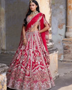 Eleni Maroon Raw Silk Bridal Lehenga
