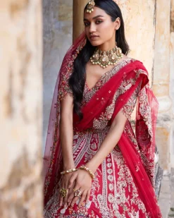 Eleni Maroon Raw Silk Bridal Lehenga