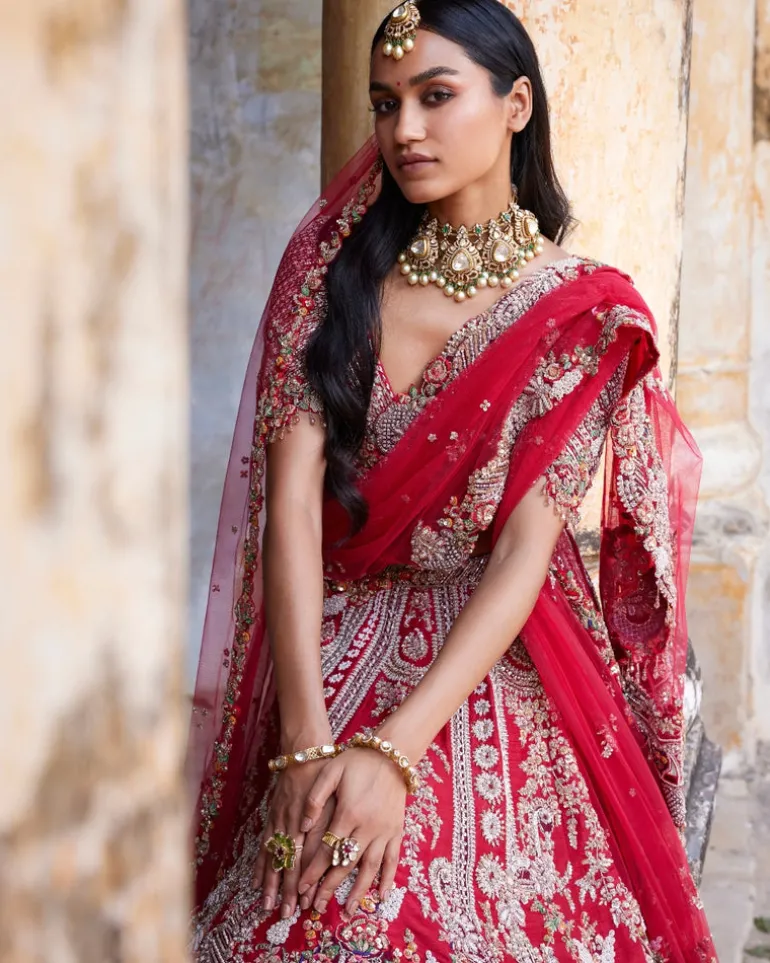Eleni Maroon Raw Silk Bridal Lehenga