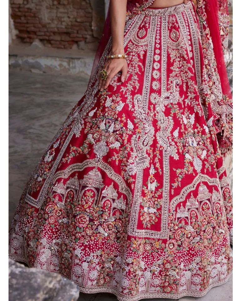 Eleni Maroon Raw Silk Bridal Lehenga