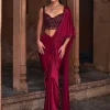 Eliza Maroon Embroidered Sari Set