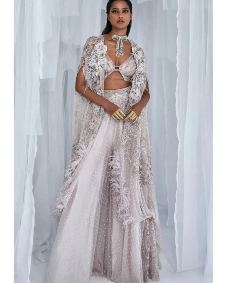 Eliza Sharara Set With Cape And Blouse