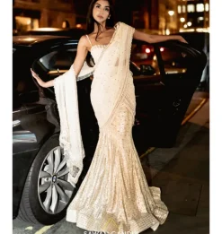 Embellished Ivory Pre-Drape Sari Set