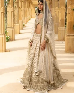 Embroidered Coconut Rose Gold Lehenga Set
