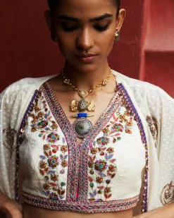 Embroidered Ivory Cape & Drape Skirt Set