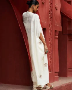 Embroidered Ivory Cape & Drape Skirt Set