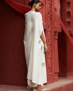 Embroidered Ivory Cape & Drape Skirt Set