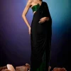 Emerald & Noir Beaded Tailored Sari with Ripple Bustier