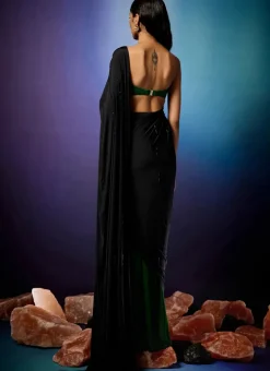 Emerald & Noir Beaded Tailored Sari with Ripple Bustier