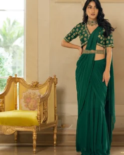 Emerald Green Antique Tone Sari Set
