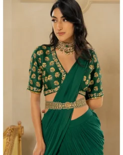 Emerald Green Antique Tone Sari Set