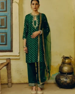Emerald Green Bandhej Kurta Set