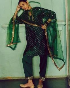 Emerald Green Bandhej Kurta Set