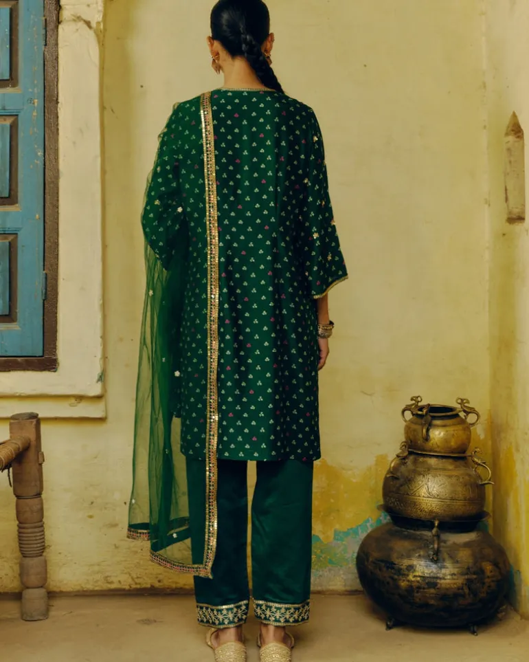 Emerald Green Bandhej Kurta Set
