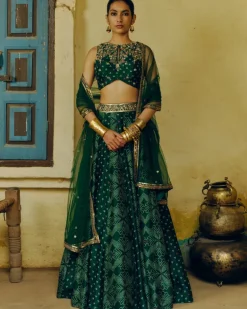Emerald Green Bandhej Lehenga Set