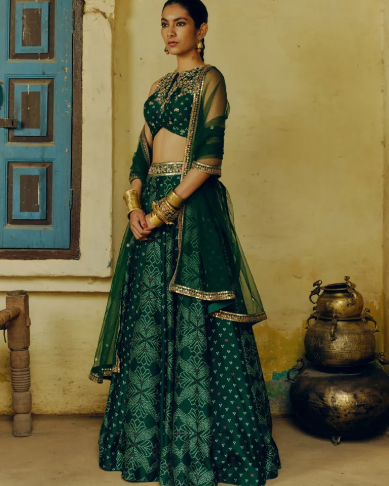 Emerald Green Bandhej Lehenga Set