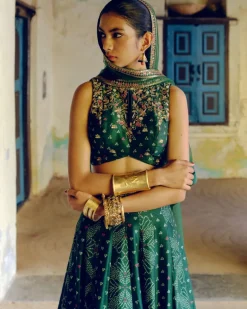 Emerald Green Bandhej Lehenga Set