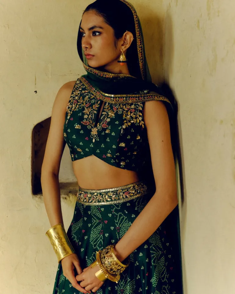 Emerald Green Bandhej Lehenga Set