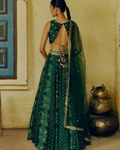 Emerald Green Bandhej Lehenga Set