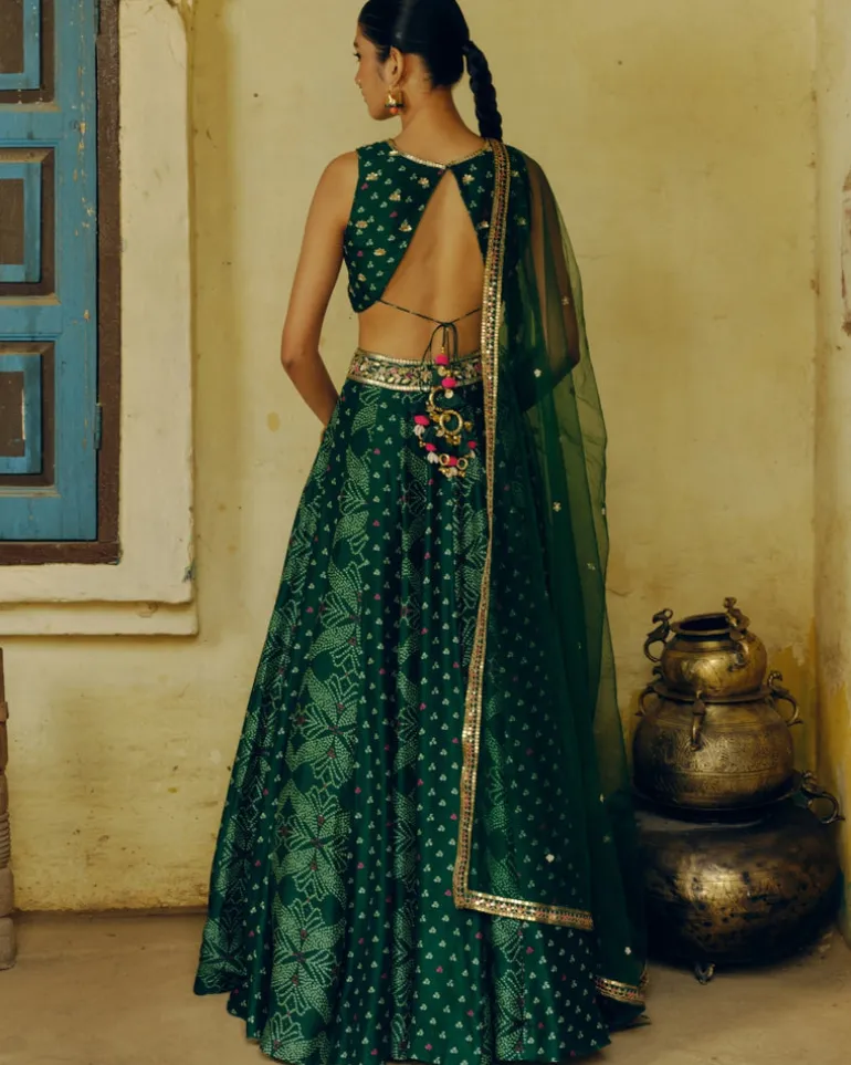 Emerald Green Bandhej Lehenga Set