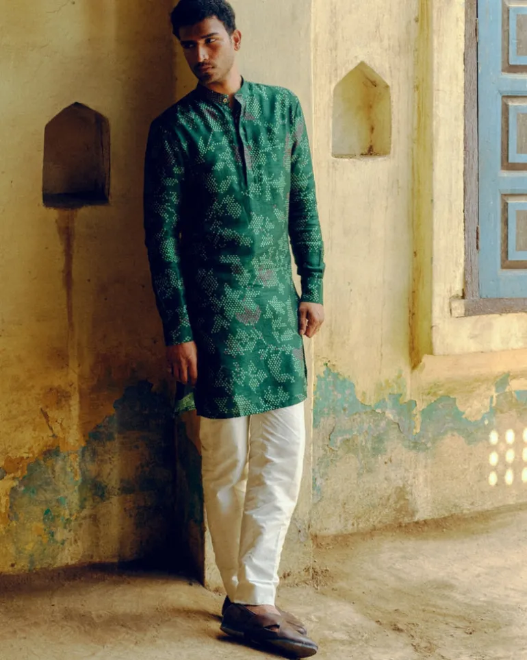 Emerald Green Bandhej Printed Kurta Set
