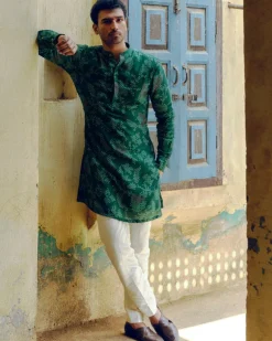 Emerald Green Bandhej Printed Kurta Set