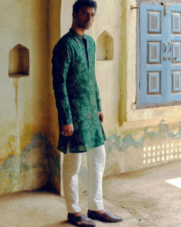 Emerald Green Bandhej Printed Kurta Set