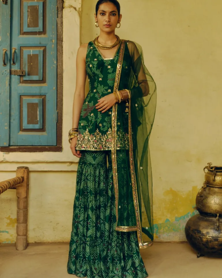 Emerald Green Bandhej Sharara Set
