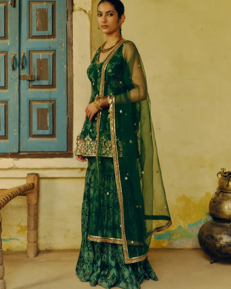 Emerald Green Bandhej Sharara Set