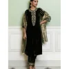 Emerald Green Embroidered Velvet Straight Kurta Set