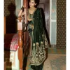 Emerald Green Embroidered Velvet Saree Set