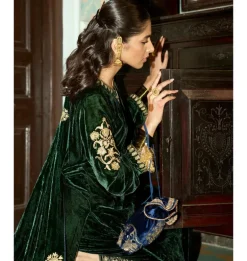 Emerald Green Embroidered Velvet Kurta Set
