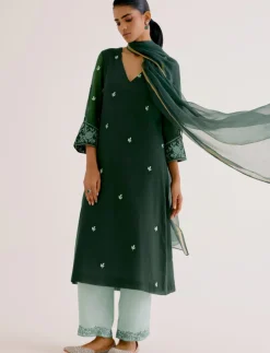 Emerald Green Kota Dori Embroidered Kurta Set