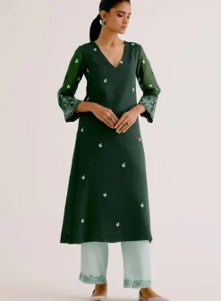Emerald Green Kota Dori Embroidered Kurta Set