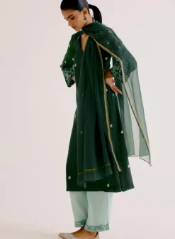 Emerald Green Kota Dori Embroidered Kurta Set