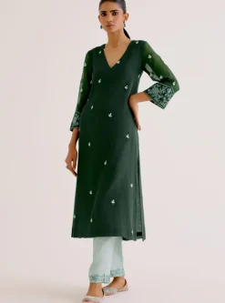 Emerald Green Kota Dori Embroidered Kurta Set