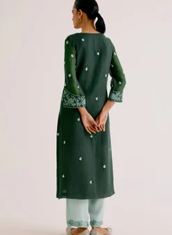 Emerald Green Kota Dori Embroidered Kurta Set