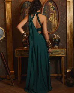 Emerald Green Sharara Pant Sari Set