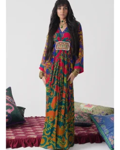 Emerald Orange Royal Paisley Belt Kaftan