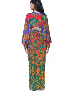 Emerald Orange Royal Paisley Belt Kaftan