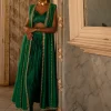 Emerald Satin Draped Skirt Set