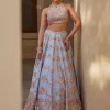 English Blue Mirror Lehenga Set