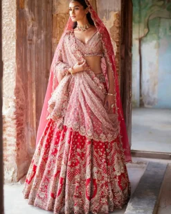 Eris Red Raw Silk Bridal Lehenga