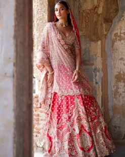 Eris Red Raw Silk Bridal Lehenga