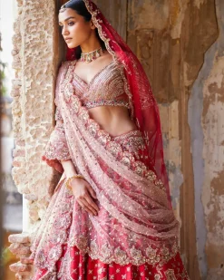 Eris Red Raw Silk Bridal Lehenga